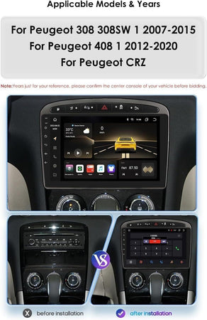 Android 12.0 Autoradio 2 Din Stereo per Peugeot 308 408 2010-2016 Car Tablet 9
