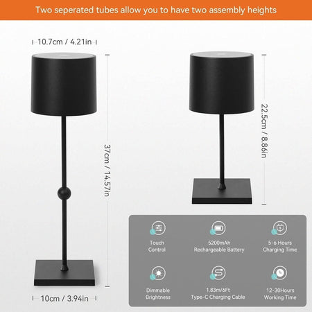 Lampada da tavolo a LED, batteria ricaricabile da 5200 mAh, 3 colori dimmerabile