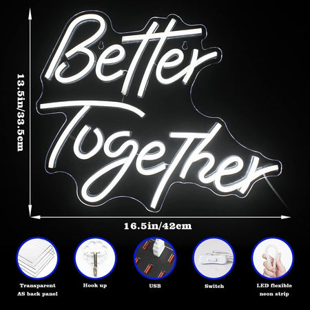 Better Together parole insegne al neon Luce al neon a led bianca calda Lettere