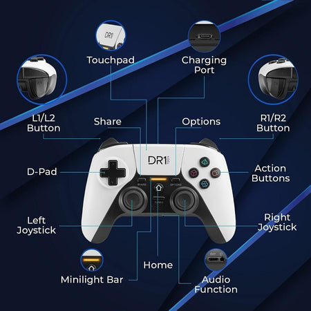 DR1TECH Shock Pad II Controller Wireless Compatibile con PS4/PS4 PRO, PC/WIN,