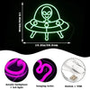 Insegna al neon aliena, insegne al neon verdi, navicella spaziale al neon a LED