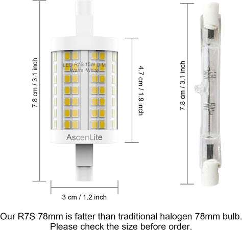 AscenLite R7S Lampadina LED 78MM, Luce Dimmerabile J78 Dimmerabile 15W