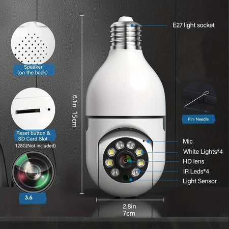 Telecamera IP Smart Home Mini HD1080P Wireless Wifi Lampadina Sicurezza