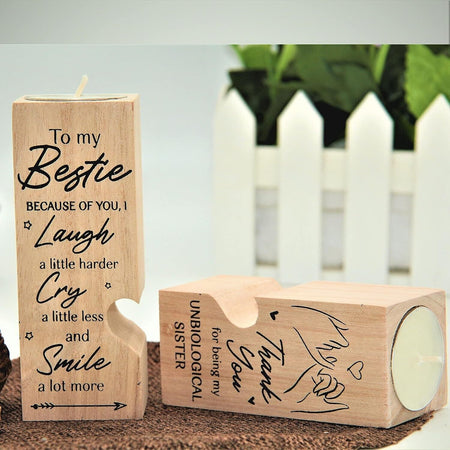 Portacandele in legno a forma di cuore, artigianato in legno naturale