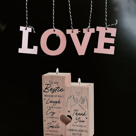 Portacandele in legno a forma di cuore, artigianato in legno naturale