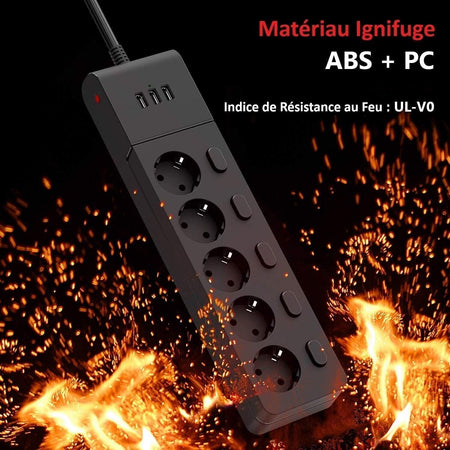 MiiKare Ciabatta elettrica con 5 prese, interruttore singolo, 3 porte USB