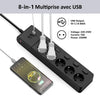 MiiKare Ciabatta elettrica con 5 prese, interruttore singolo, 3 porte USB