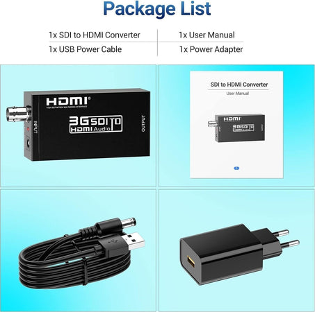 Tleoosy Convertitore da 1080P SDI a HDMI, Supporto Segnale 3G-SDI/HD-SDI/SD-SDI