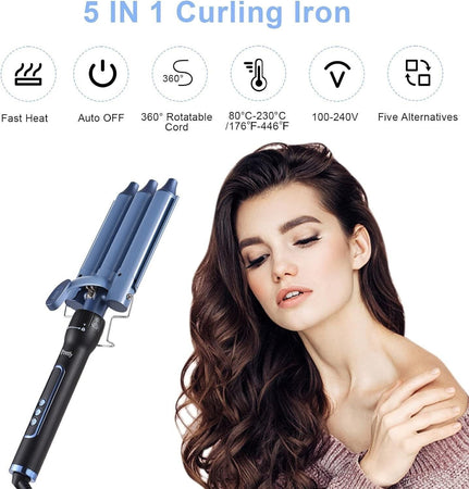Set di bacchette arricciacapelli 5 in 1 con ferro in ceramica da 9mm-32mm
