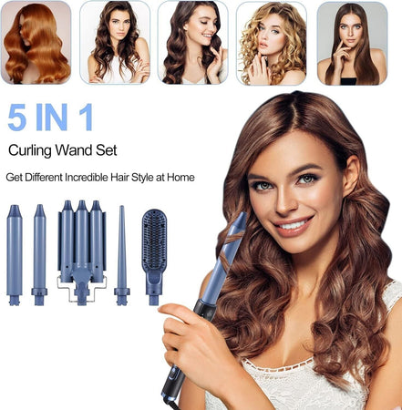 Set di bacchette arricciacapelli 5 in 1 con ferro in ceramica da 9mm-32mm