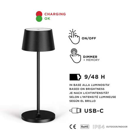 Lampada da tavolo a batteria, a LED, senza fili, ricaricabile, USB, in