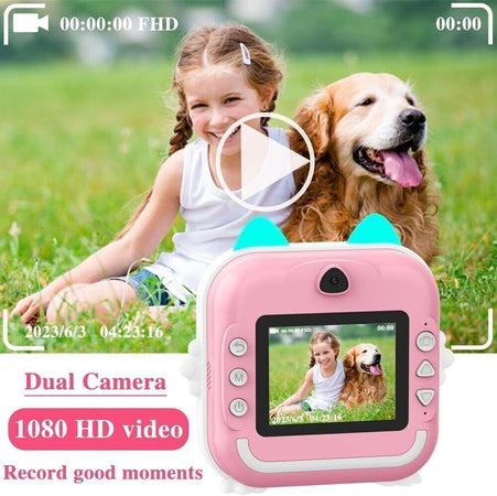 Fotocamera per bambini con stampa istantanea , Macchina fotografica Rosa 32 giga