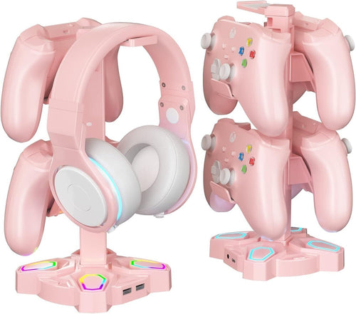 Supporto per cuffie e joypad KDD RGB con 9 modalità di illuminazione, Rosa