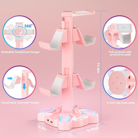 Supporto per cuffie e joypad KDD RGB con 9 modalità di illuminazione, Rosa