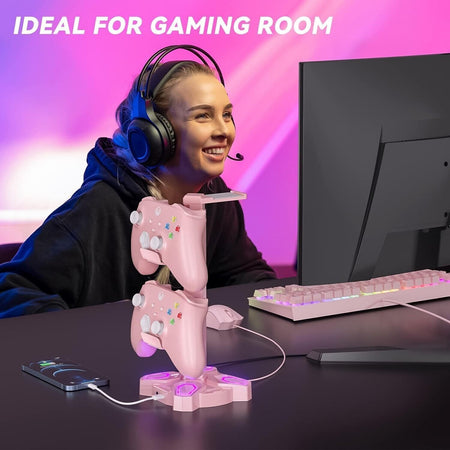 Supporto per cuffie e joypad KDD RGB con 9 modalità di illuminazione, Rosa