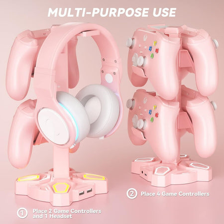 Supporto per cuffie e joypad KDD RGB con 9 modalità di illuminazione, Rosa