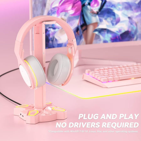 Supporto per cuffie e joypad KDD RGB con 9 modalità di illuminazione, Rosa