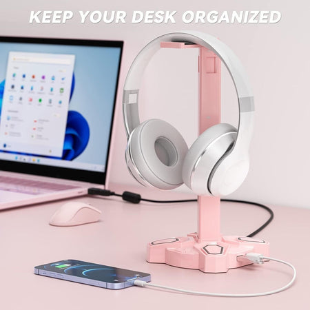 Supporto per cuffie e joypad KDD RGB con 9 modalità di illuminazione, Rosa
