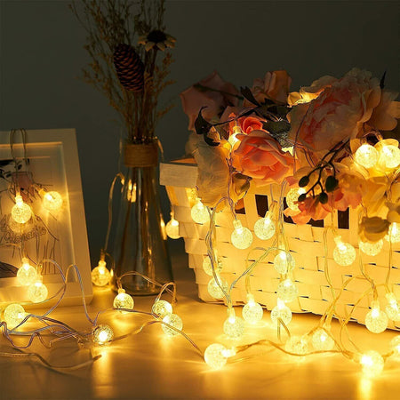 ISUDA CATENA LUCI LED 15 METRI DI CAVO CON PALLINE BIANCO CALDO + TELECOMANDO