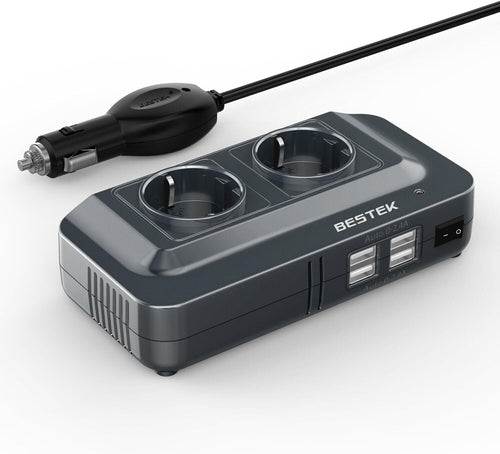 BESTEK 200W Inverter Auto 12v 220v con 4 Porte Smart USB 2 Prese AC, Convertitor