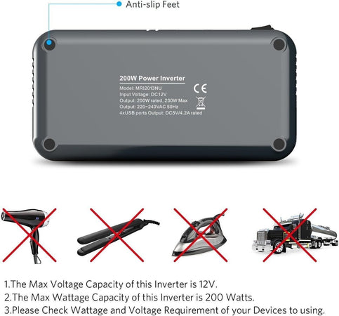 BESTEK 200W Inverter Auto 12v 220v con 4 Porte Smart USB 2 Prese AC, Convertitor