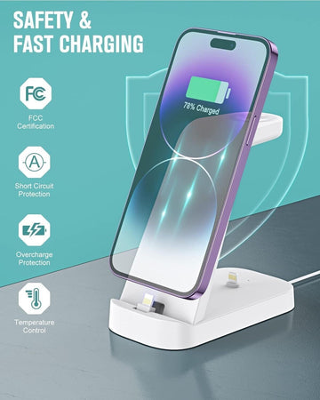 Caricatore Wireless 3 in 1, 18W Veloce Stazione Ricarica per dispositivi Apple