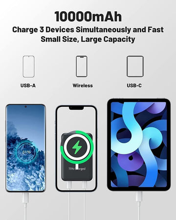 Power Bank 10000mAh, Yiisonger Caricabatterie Portatile Magnetico Wireless