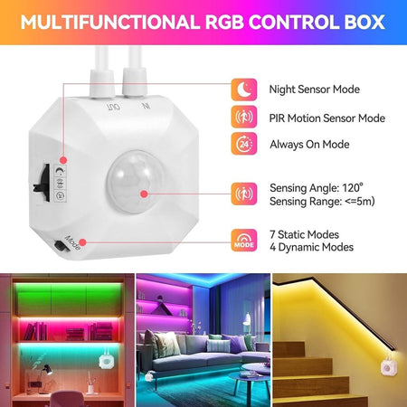 HOUHUI Striscia LED con sensore di movimento, 3 m, funzionamento a batteria, RGB