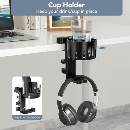 Gancio per Cuffie Rotazione 3 in 1 Morsetto da Scrivania Supporto per Controller