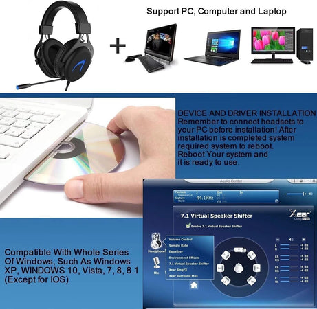 Cuffie da gioco 7.1 MUTOUREN Stereo Surround Sound 57 mm Driver Audio Cuffie USB