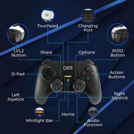 DR1TECH Shock Pad II Controller Wireless Compatibile con PS4/PS4 PRO, PC/WIN,