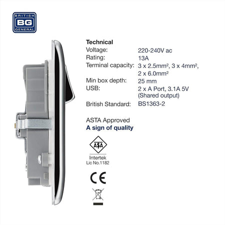 BG Electrical npc22u3w Presa di corrente a ricarica rapida a doppia