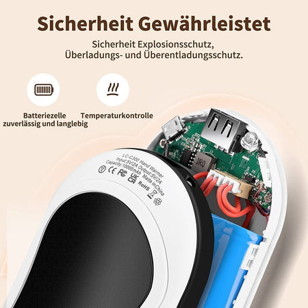 Lomvset Scaldamani Elettrico 10000 mAh USB Ricaricabile Scaldamani, 2 pz