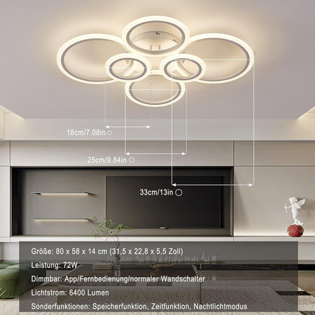 Plafoniera LED, diametro 80 cm, bianca, con funzione memoria, plafoniera