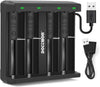 Caricabatterie 4 slot intelligente con display LCD universale per batterie ricaricabili agli ioni di litio 18650 18490 18350 17670 17500 16340 (RCR123) 14500 26650, A AA AAA SC