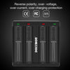 Caricabatterie 4 slot intelligente con display LCD universale per batterie ricaricabili agli ioni di litio 18650 18490 18350 17670 17500 16340 (RCR123) 14500 26650, A AA AAA SC