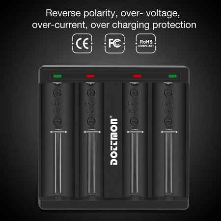Caricabatterie 4 slot intelligente con display LCD universale per batterie ricaricabili agli ioni di litio 18650 18490 18350 17670 17500 16340 (RCR123) 14500 26650, A AA AAA SC