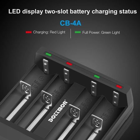 Caricabatterie 4 slot intelligente con display LCD universale per batterie ricaricabili agli ioni di litio 18650 18490 18350 17670 17500 16340 (RCR123) 14500 26650, A AA AAA SC