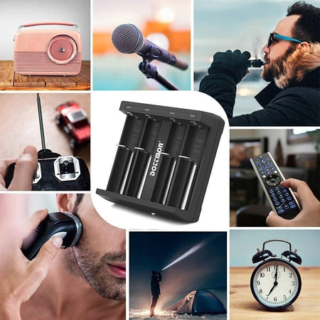 Caricabatterie 4 slot intelligente con display LCD universale per batterie ricaricabili agli ioni di litio 18650 18490 18350 17670 17500 16340 (RCR123) 14500 26650, A AA AAA SC