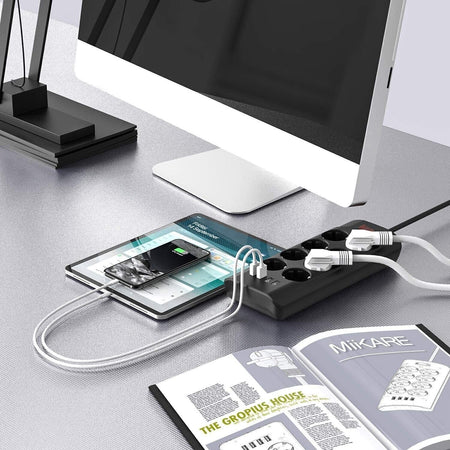 MiiKARE Ciabatta a 8 Prese con 4 Porte USB,Presa Multipla Protetta