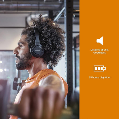 PHILIPS A4216BK/00 On-Ear Cuffie Sportive Wireless, Driver 40 mm, 35 Ore di Ripr