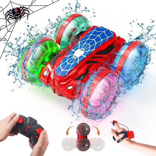 Veicolo anfibio auto telecomandata con luci e rotazione a 360° entra in acqua