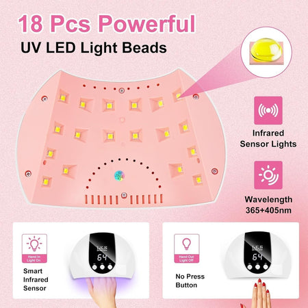 Lampada UV per unghie in gel 18 perle 3 impostazioni di timer sensore automatico