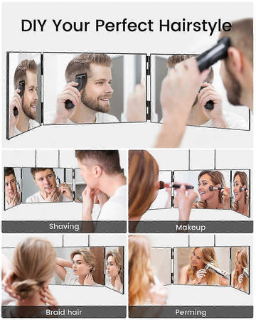 Specchio a LED a 3 ante da appendere pieghevole da parrucchiere 360 Gradi Trucco