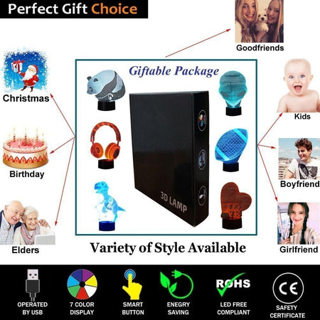 Lampada da tavolo a illusione 3D con luce notturna a LED, re della giungla