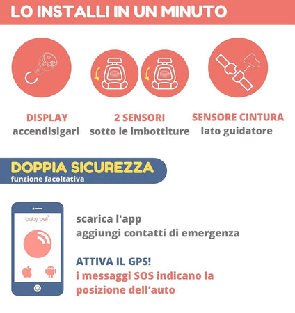 Dispositivo antiabbandono Baby Bell kit per due seggiolini Family PLUS universal