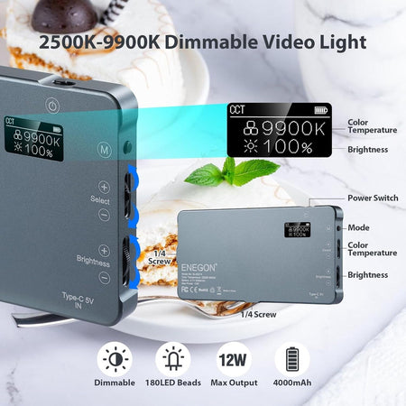 LED Video Light ENEGON 4000 mAh 2500K-9900K bicolore Fotocamere DSLR Profession