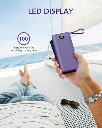Power bank con Cavi Incorporati 20000mAh, PowerBank USB C a Ricarica Rapid VRURC