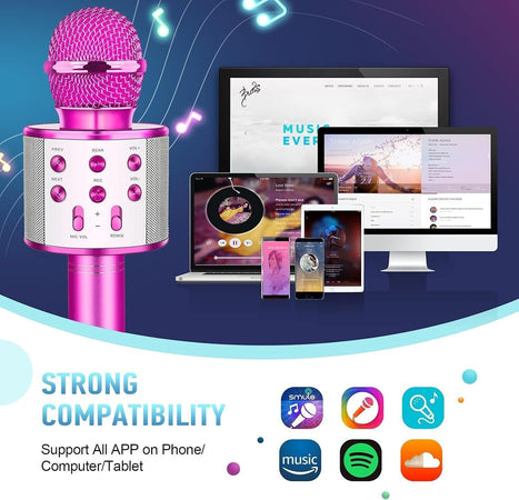 Microfono Wireless pink WS-858 Altoparlante Cassa Integrata Bluetooth Portatile