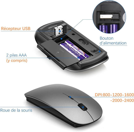 Tastiera e mouse senza fili ultra sottile azerty 2.4G Silent Compact Tastiera
